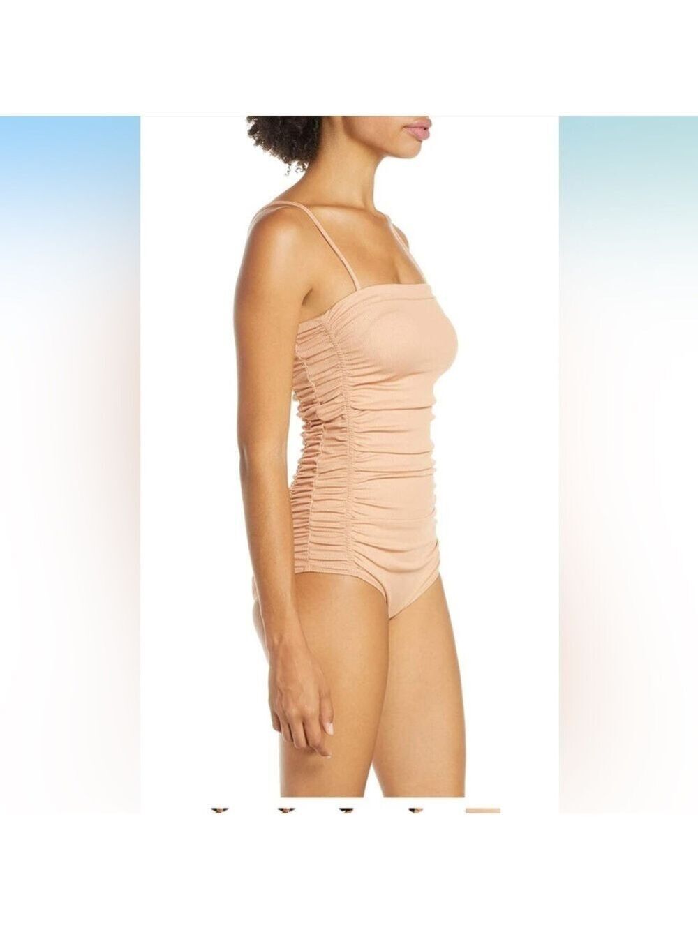Free People Beige Ruched Rib Bodysuit - Size Small - Picture 2 of 15
